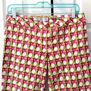 Trina Turk Size 4 Lulu Pant Cropped Flare Mod Trellis Pattern Pink Green Brown